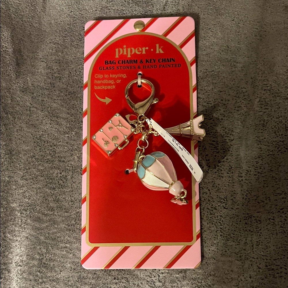NWT Piper K Balloon Travel Suitcase Eiffel  Tower Bag Charm Key Ring